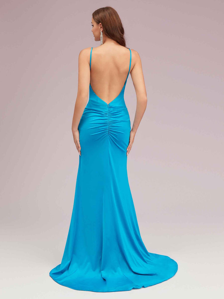 Sexy V-neck Side Slit Stretchy Jersey Long Mermaid Formal Prom Dresses Online