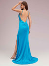 Sexy Spaghetti Straps V-neck Side Slit Stretchy Jersey Long Mermaid Bridesmaid Dresses For Sale