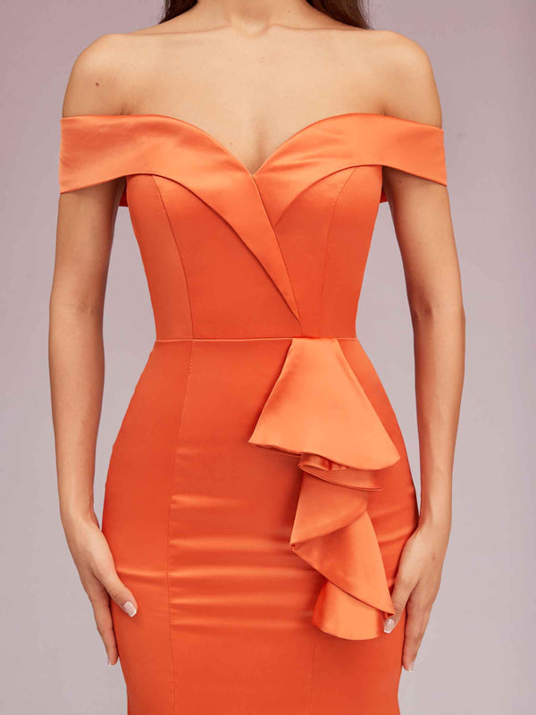 Elegant Soft Satin Mermaid Off Shoulder Unique Long Bridesmaid Dresses Online