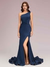 Sexy Side Slit One Shoulder Stretch Jersey Long Mermaid Bridesmaid Dresses