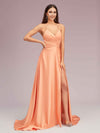 Elegant A-line Spaghetti Straps Long Soft Satin Party Prom Dresses With Slit