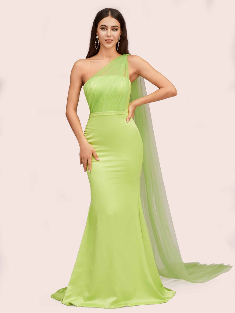 Unique Mermaid One Shoulder Long Soft Satin Formal Prom Dresses Online