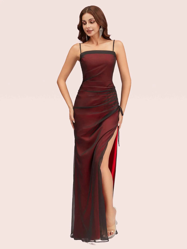 Sexy Spaghetti Straps Red and Black Side Slit Long Prom Dresses Online For Sale Sexy Spaghetti Straps Red and Black Side Slit Long Prom Dresses Online For Sale