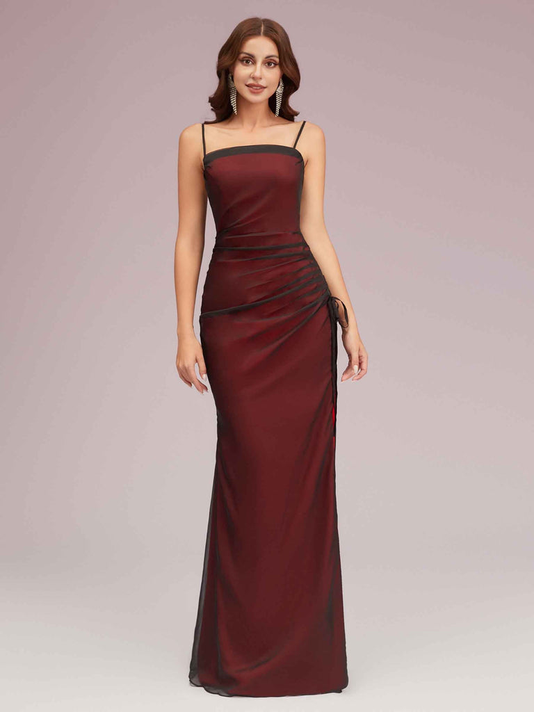 Sexy Spaghetti Straps Red and Black Side Slit Long Prom Dresses Online For Sale