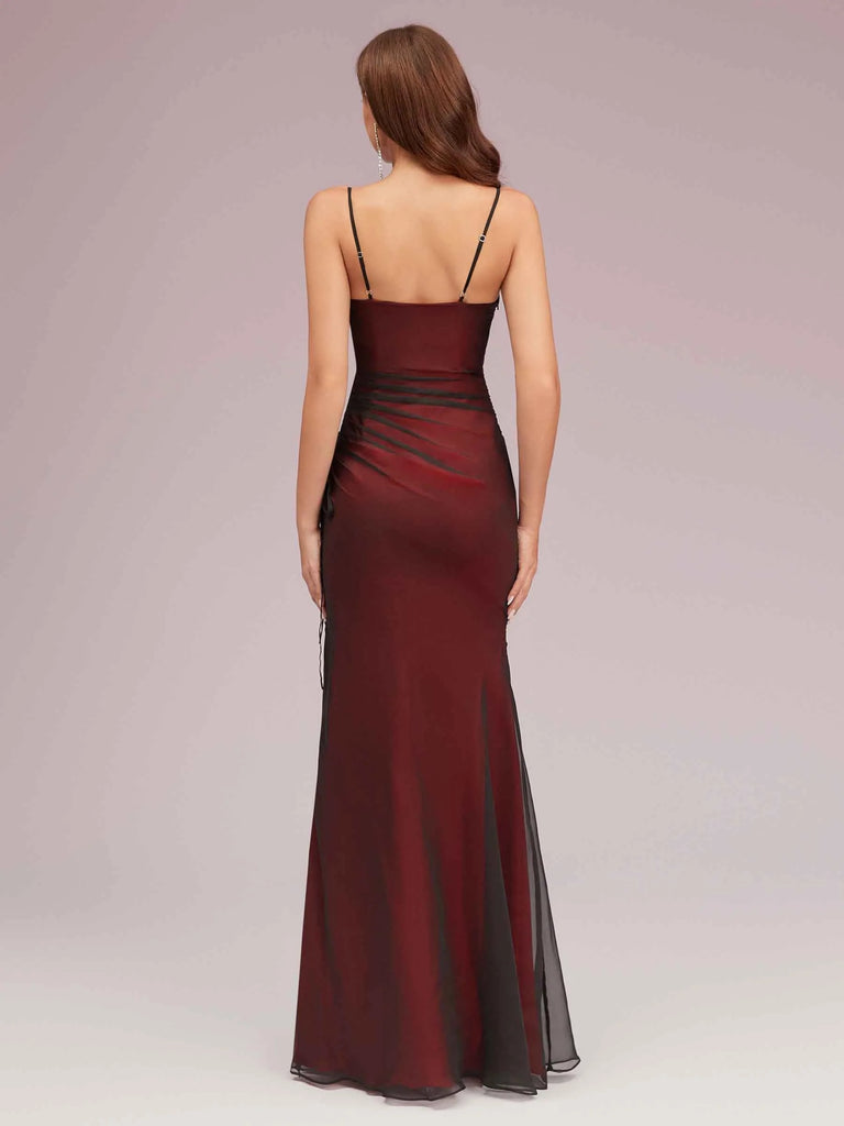 prom dresses online sale Sexy Spaghetti Straps Red and Black Side Slit Long Prom Dresses Online For Sale