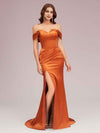 Sexy Off Shoulder Side Slit Long Soft Satin Mermaid Bridesmaid Dresses Online For Sale