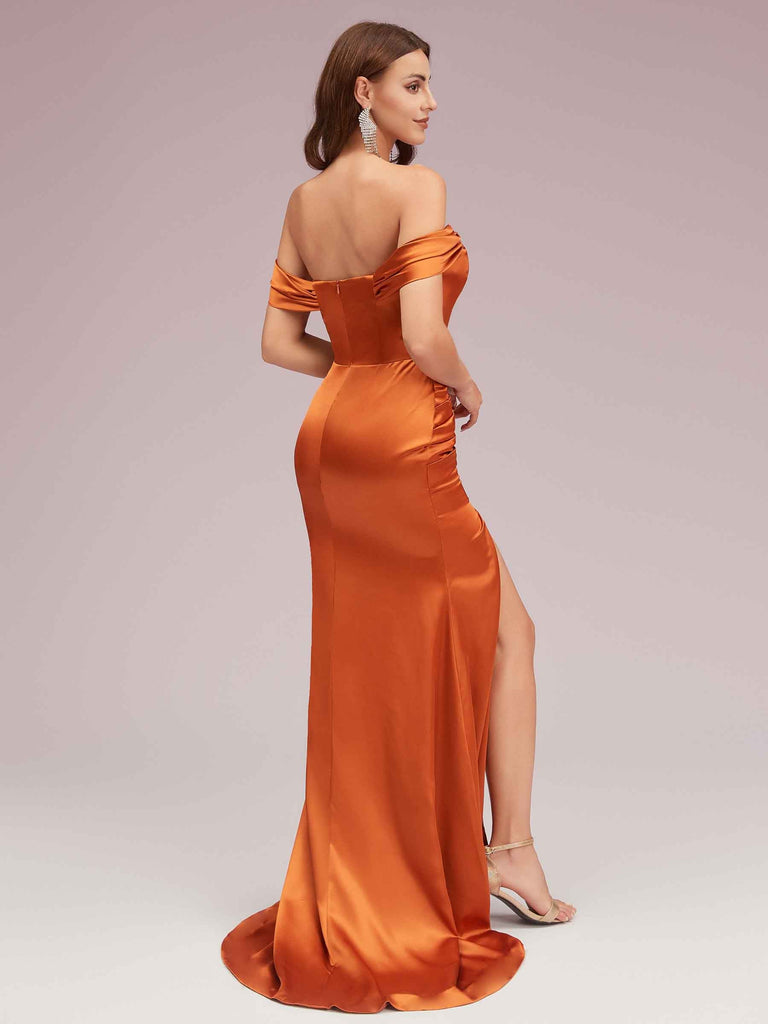 Sexy Off Shoulder Side Slit Long Soft Satin Mermaid Bridesmaid Dresses Online For Sale