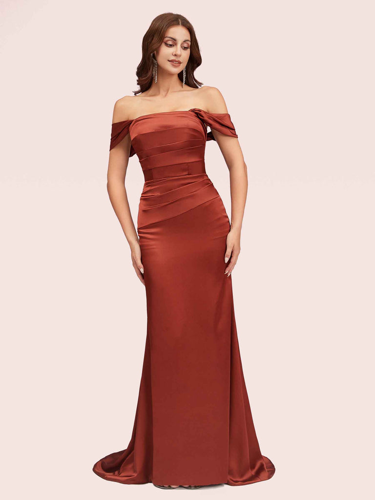Sexy Mermaid Off Shoulder Long Silky Satin Bridesmaid Dresses Online Sexy Mermaid Off Shoulder Long Silky Satin Bridesmaid Dresses Online