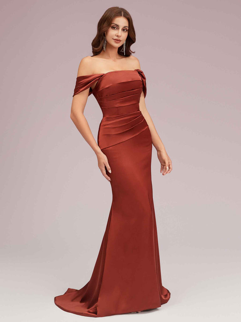 Sexy Mermaid Off Shoulder Long Silky Satin Bridesmaid Dresses Online Sexy Mermaid Off Shoulder Long Silky Satin Bridesmaid Dresses Online