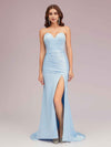 Sexy Mermaid Sweetheart Long Soft Satin Formal Prom Dresses With Slit