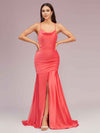 Sexy Backless Mermaid Spaghetti Straps Long Soft Satin Bridesmaid Dresses With Slit
