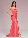 Sexy Backless Mermaid Spaghetti Straps Long Soft Satin Prom Dresses With Slit