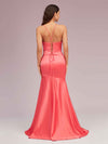 Sexy Backless Mermaid Spaghetti Straps Long Soft Satin Prom Dresses With Slit