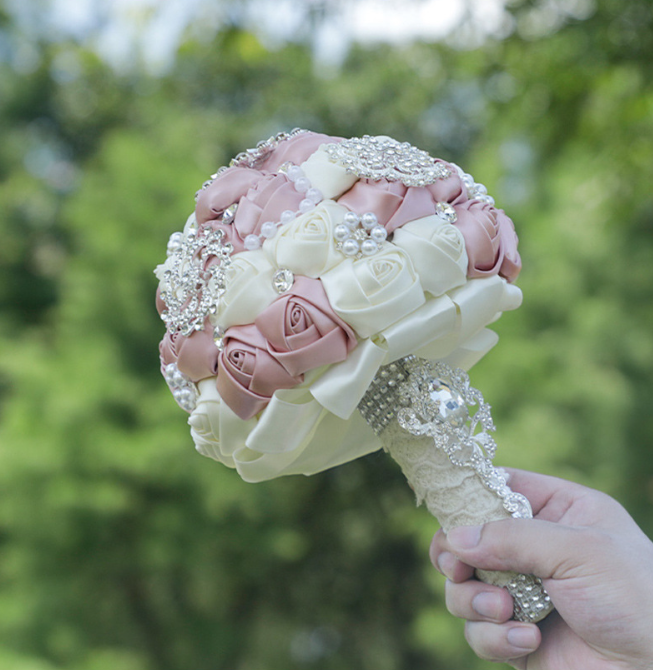 Wedding Flower For The Groom And Bride, Simulated Full Diamonds Rose Wedding Bouquet, WF29