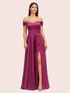 Sexy Off Shoulder Side Slit A-Line Long Soft Satin Bridesmaid Dresses Online
