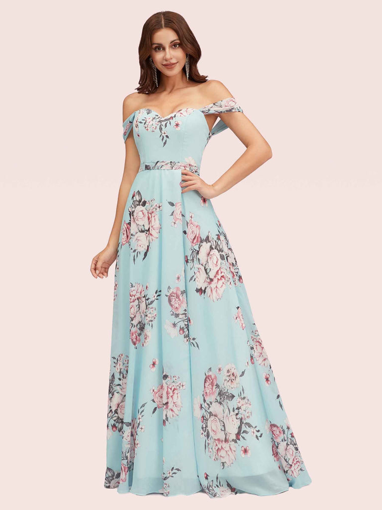 Elegant Floral Chiffon Off Shoulder Side Slit Long Chiffon Graduation Prom Dresses Online Elegant Floral Chiffon Off Shoulder Side Slit Long Chiffon Graduation Prom Dresses Online
