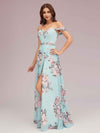 Elegant Floral Chiffon Off Shoulder Side Slit Long Chiffon Bridesmaid Dresses Online