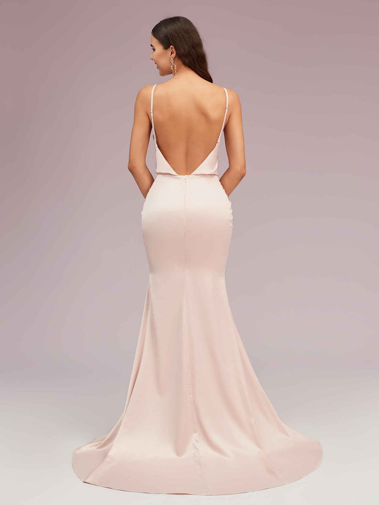 Sexy Backless Mermaid Spaghetti Straps Long Soft Satin Bridesmaid Dresses Online