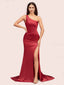 Sexy One Shoulder Mermaid Side Slit Long Soft Satin Bridesmaid Dresses Online