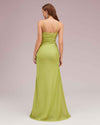 Sparkly Spaghetti Straps Green Side Slit Cheap Long Mermaid Prom Dresses