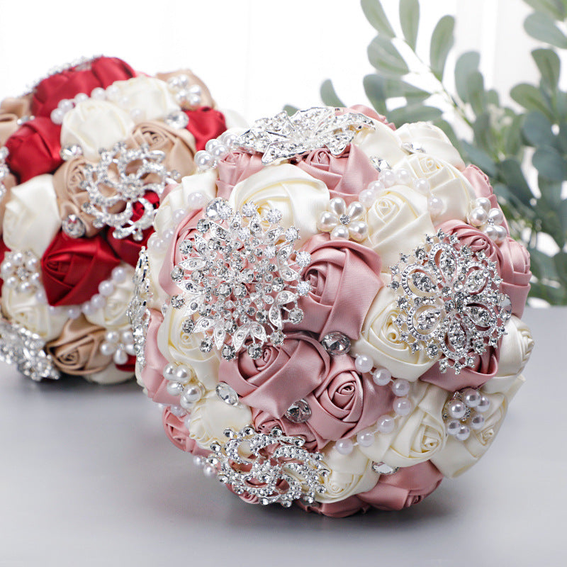 Wedding Flower For The Groom And Bride, Simulated Full Diamonds Rose Wedding Bouquet, WF29