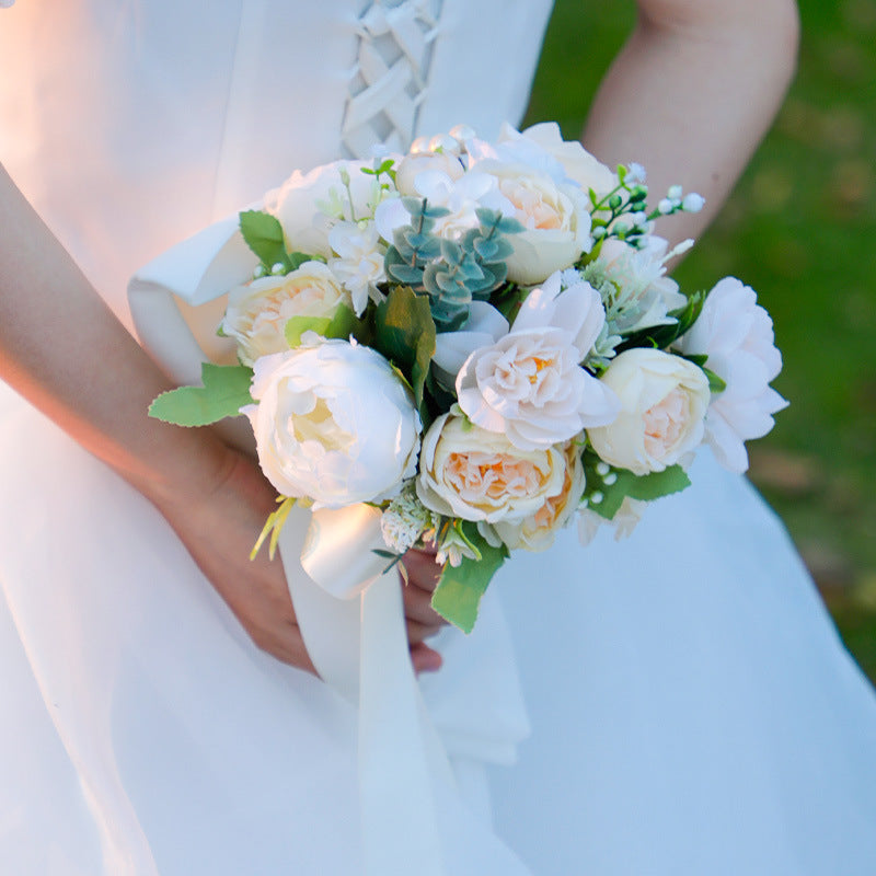 Wedding Flower For The Groom And Bride, Simulated Peony Wedding Bouquet, WF16