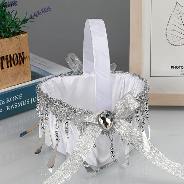 Heart Shape Gold and Silver Tassel Lace Flower Basket, HL-5819