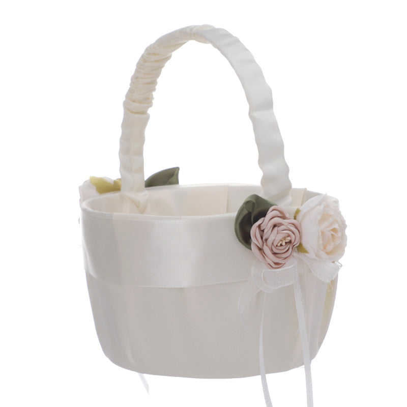 Satin Flower Lace Bow Small Portable Flower Basket, HL-5778