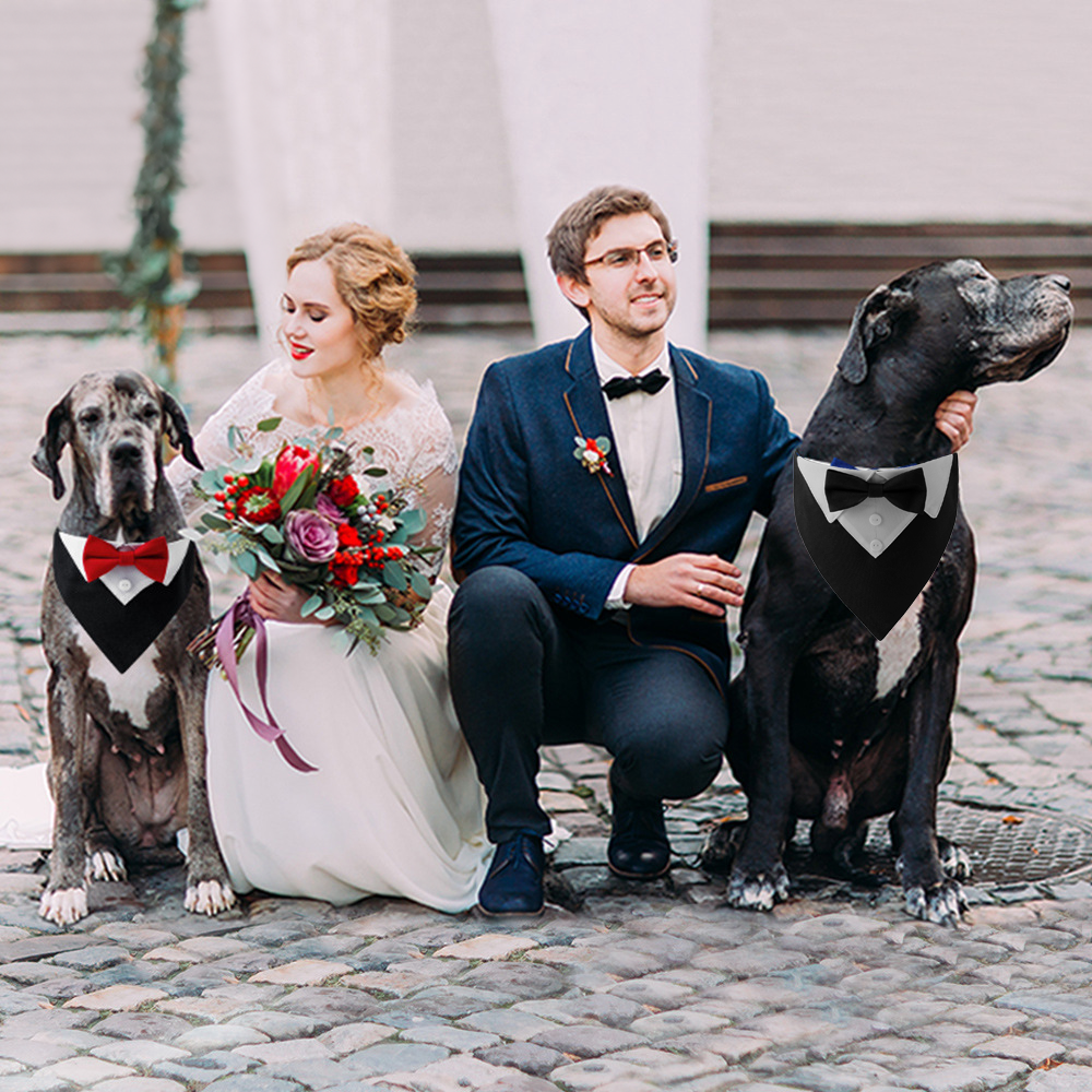 Formal Dog Tuxedo Wedding Bandana with Bowtie Adjustable Outfit for Dogs Pets