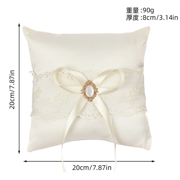 Off White Wedding Ring Pillow Set Bow Knot Lace Decoration, JZH-5977