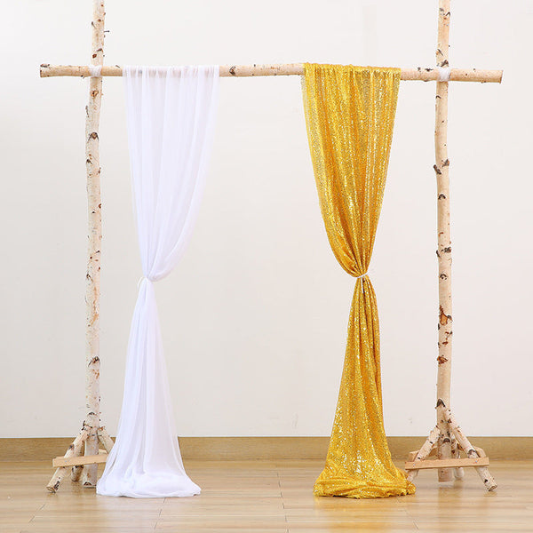 Outdoor Wedding Decoration Chiffon White Plus Sequin Gold Background Curtain, HCP38