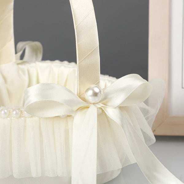 Creamy White Heart-Shaped Flower Basket With Bow Decoration, HL-5816