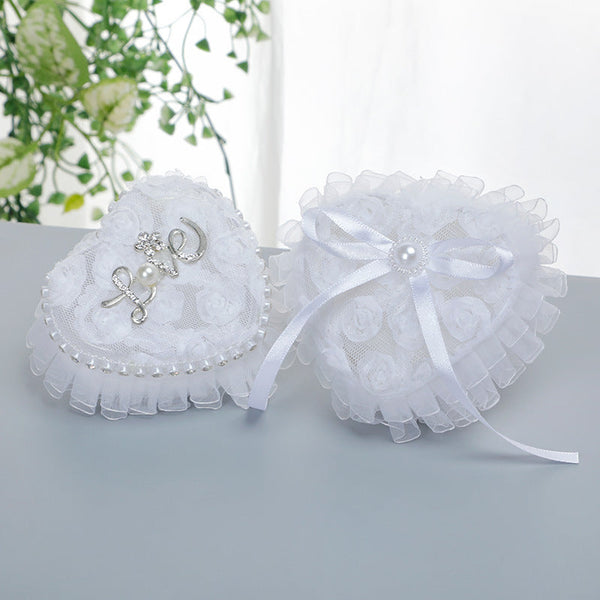 White Heart Shaped Mini Ring Box Wedding Ring Pillow For Bride and Groom, JZH-5935